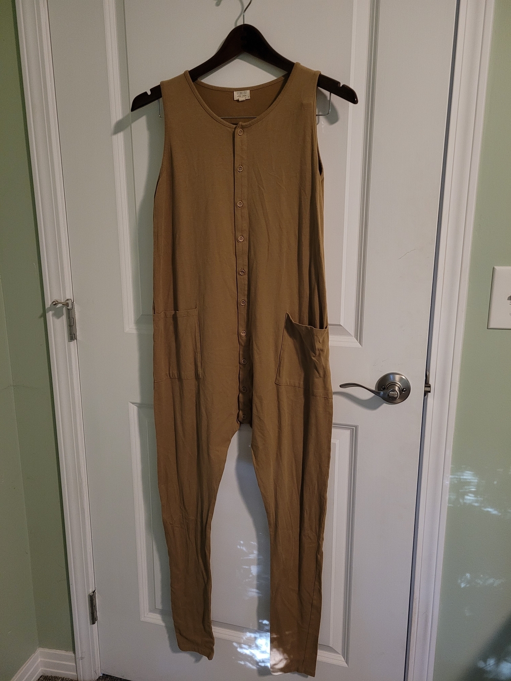 Sleeveless Button-Front Romper in Camel